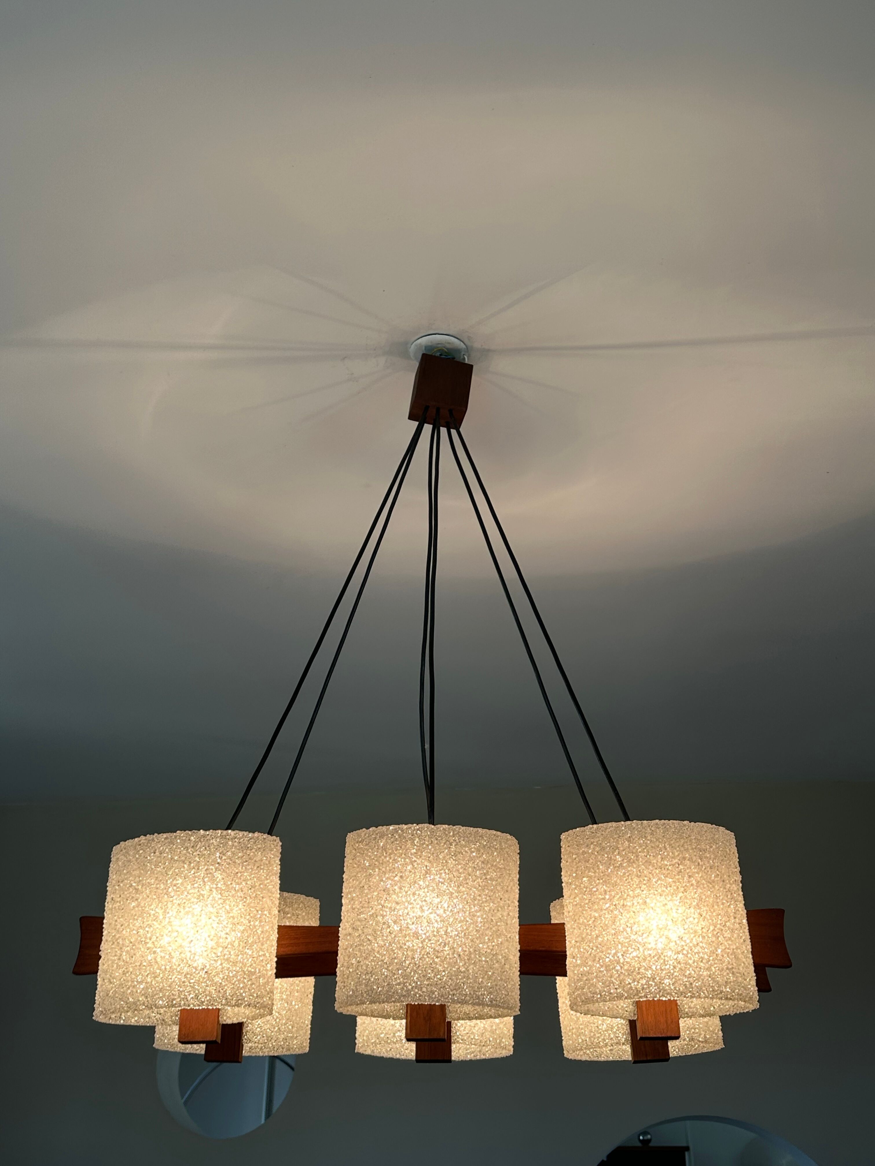 Teak chandelier and vintage design wall lamp 60 years