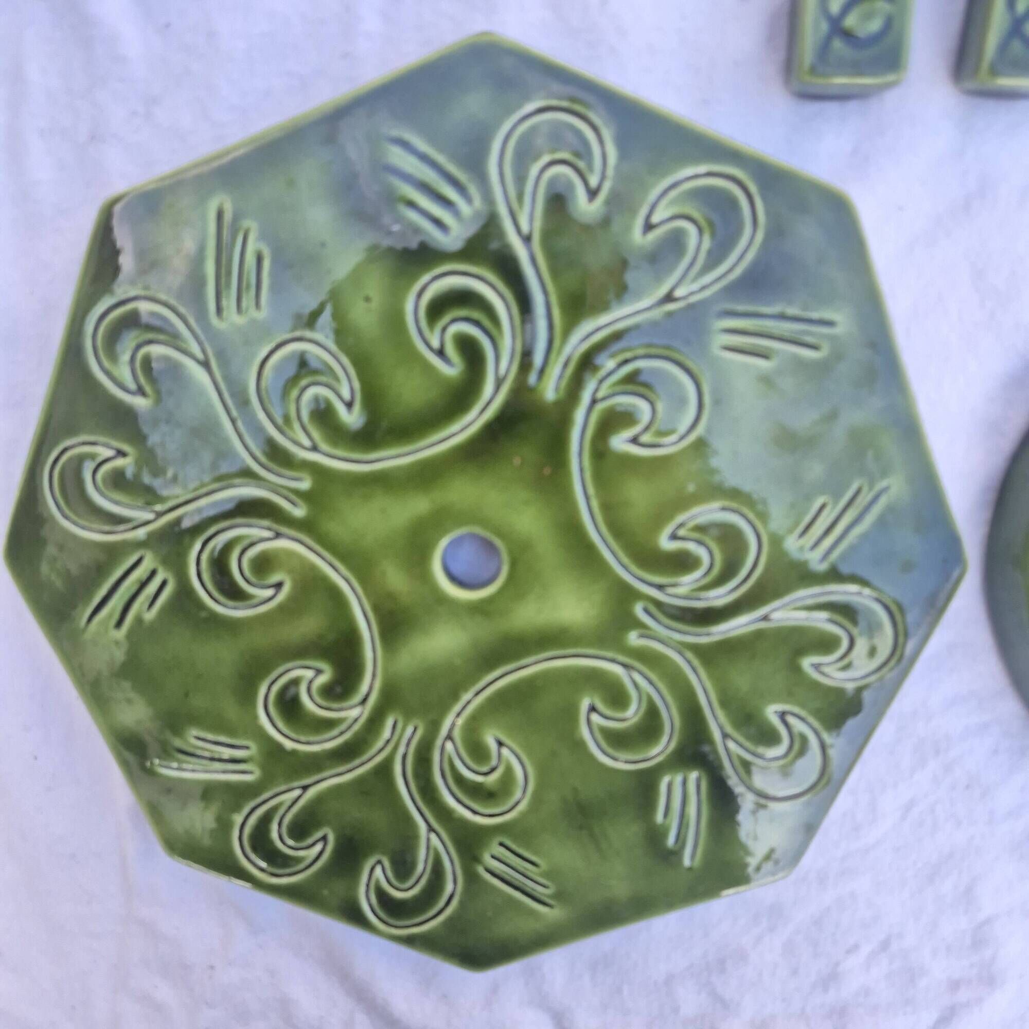 Vintage green glazed ceramic table set – Signature JG or