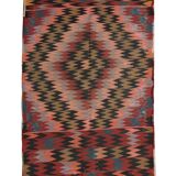Zig-Zag Kilim Runner Rug, Vintage 1980s Wool Tribal Carpet 298 x 99 cm