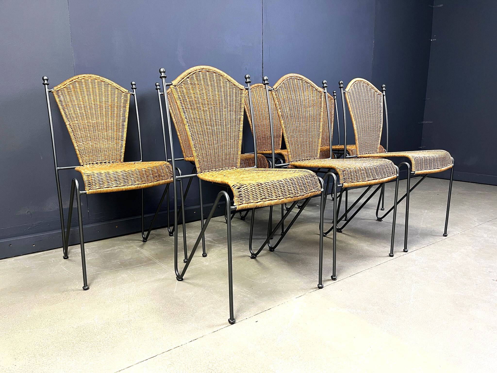 Wicker chairs by Frederick Weinberg, 1960s, set of 7