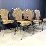 Wicker chairs by Frederick Weinberg, 1960s, set of 7