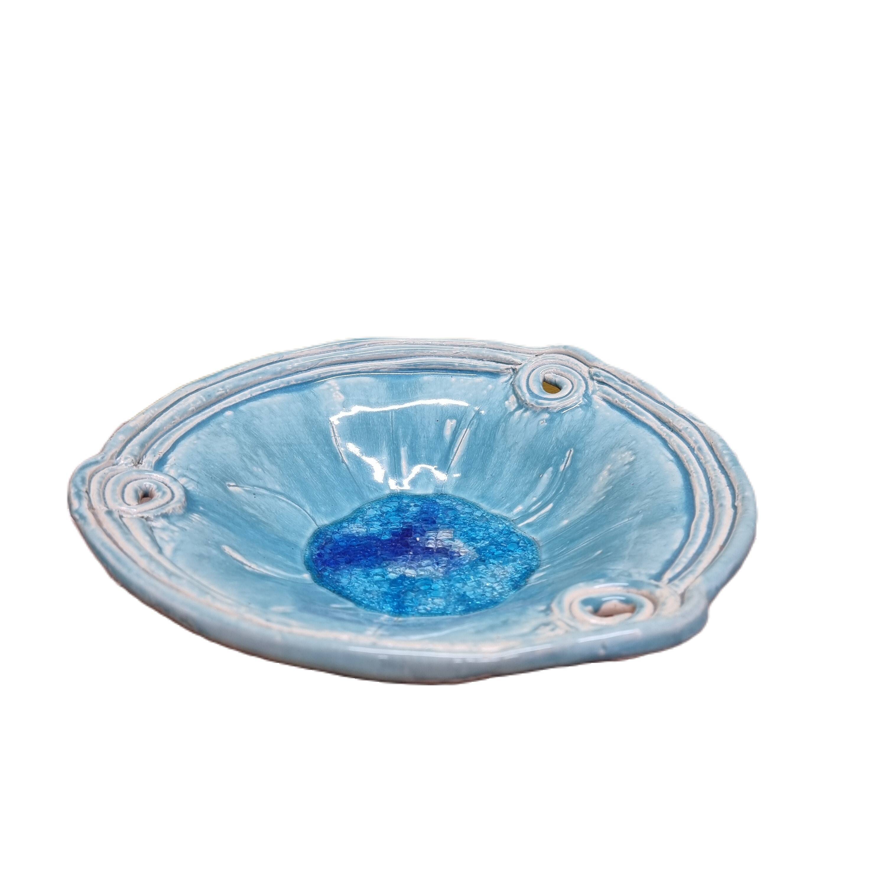 Blue Glazed Ceramic Fruit Bowl, 21st Century