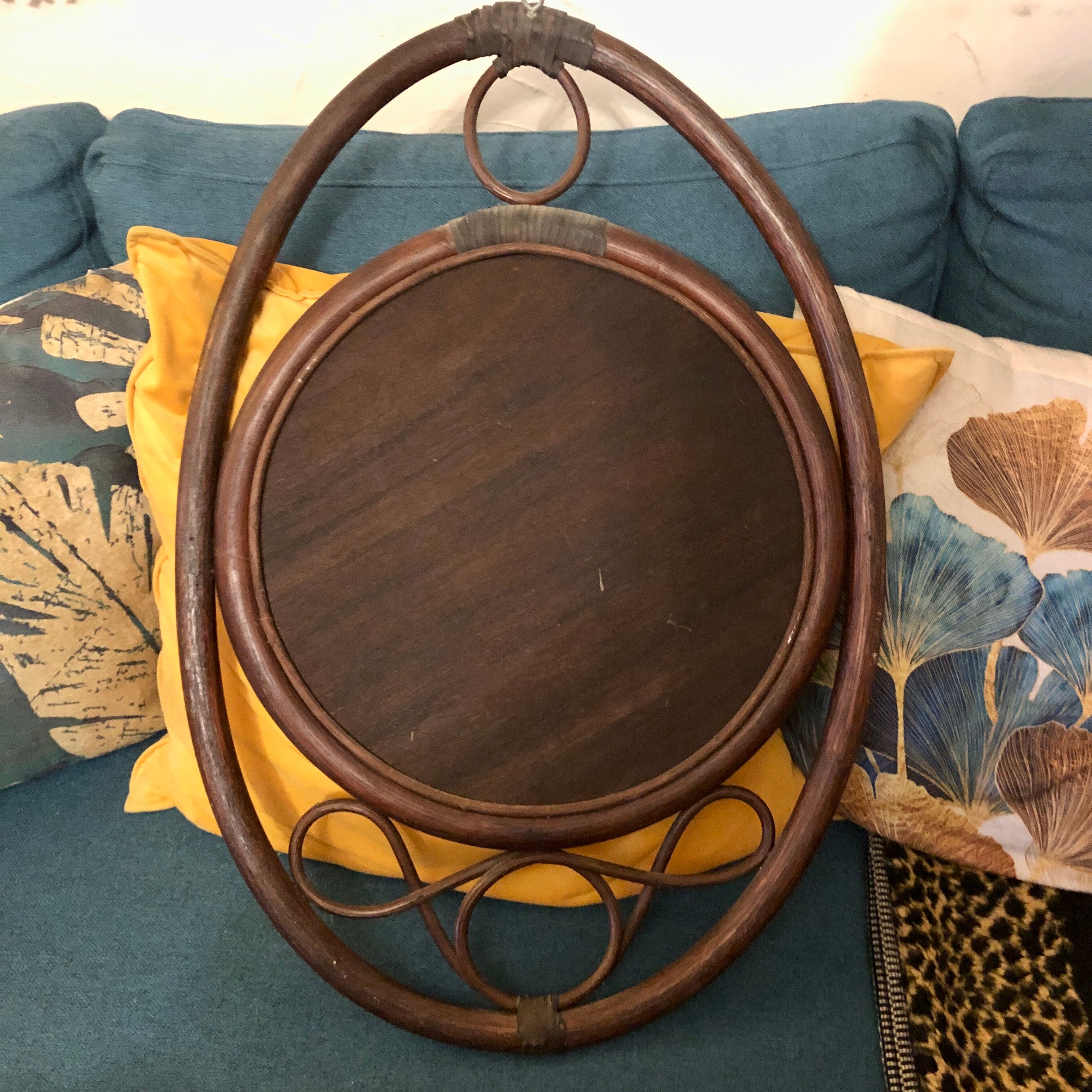 Oval rattan mirror in brown vintage, 72x49 cm