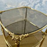 Two-tier side table with smoked glass top, Hollywood Regency