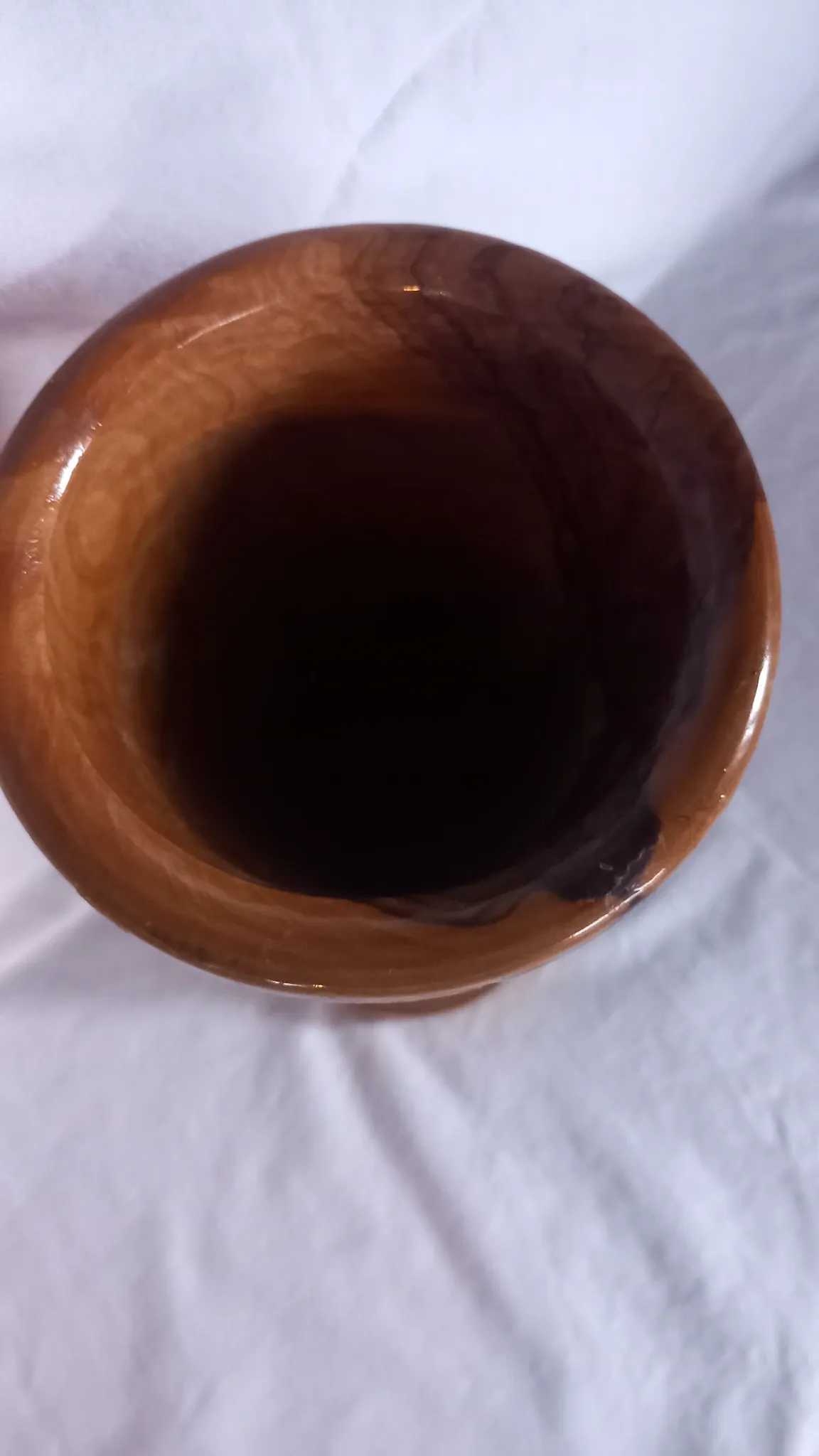 Vintage hand-turned solid olive wood vase – 1970s