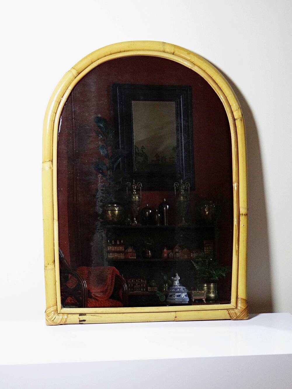 Large bamboo arch wall mirror, Italian, Riviera style, 1950s-60s.