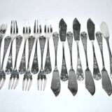 Vintage fish cutlery set 8 forks + 8 knives + deetjen rocaille louis xv service n°25