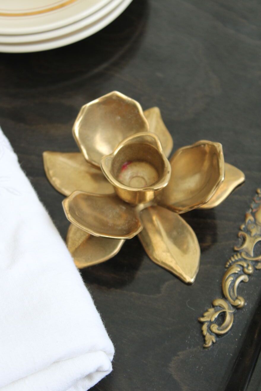 Golden brass candle holder
