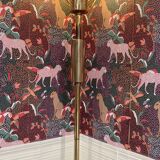 American glass and metal floor lamp 200 cm, 1950s design.