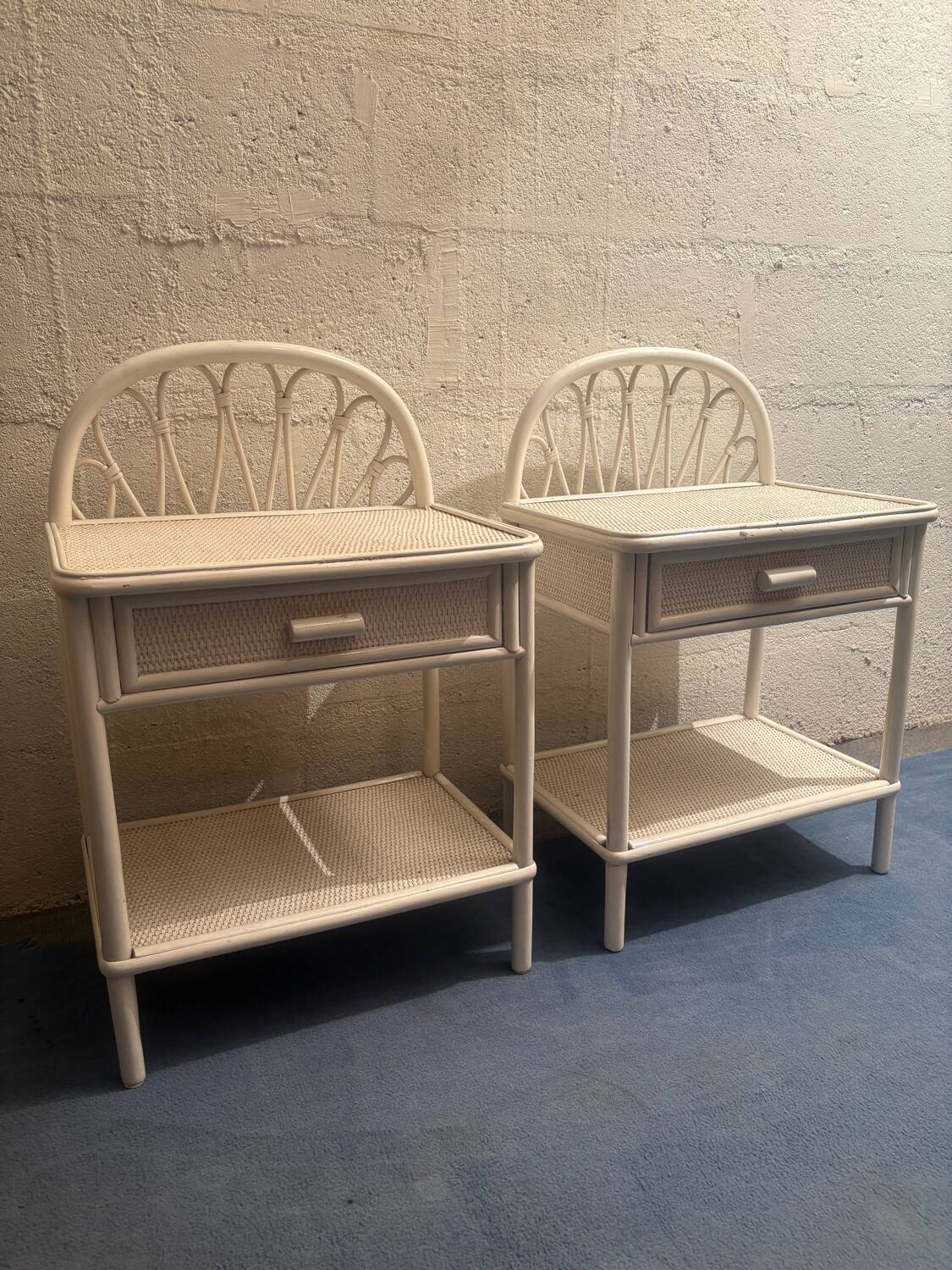 Duo of vintage bedside tables