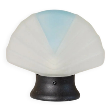 Murano Glass Shell Table Lamp in White with Blue Accent – Italian 1980s Vintage Space Age Design