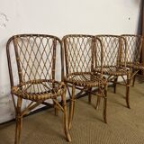 Set of table and 4 chairs in bamboo and rattan, 1960