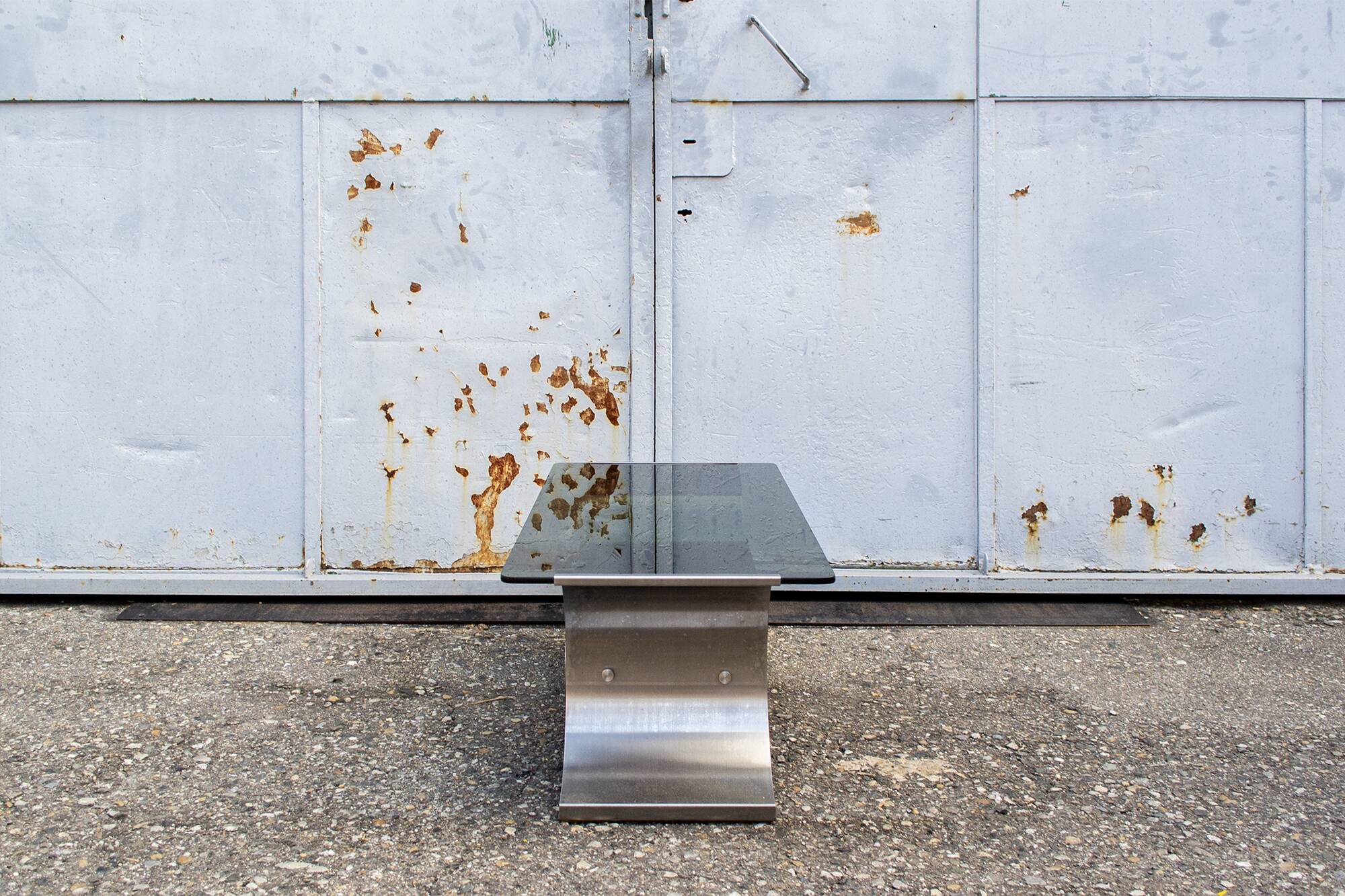 Tavolino in acciaio e vetro Space Age di Franco Costalonga per Studio Tecnico Mimo Leone Anni '70