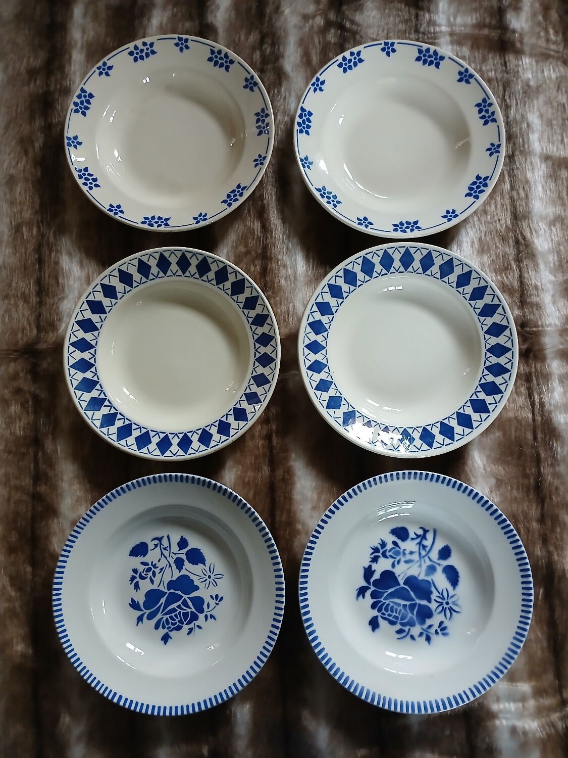 6 mismatched antique deep plates
