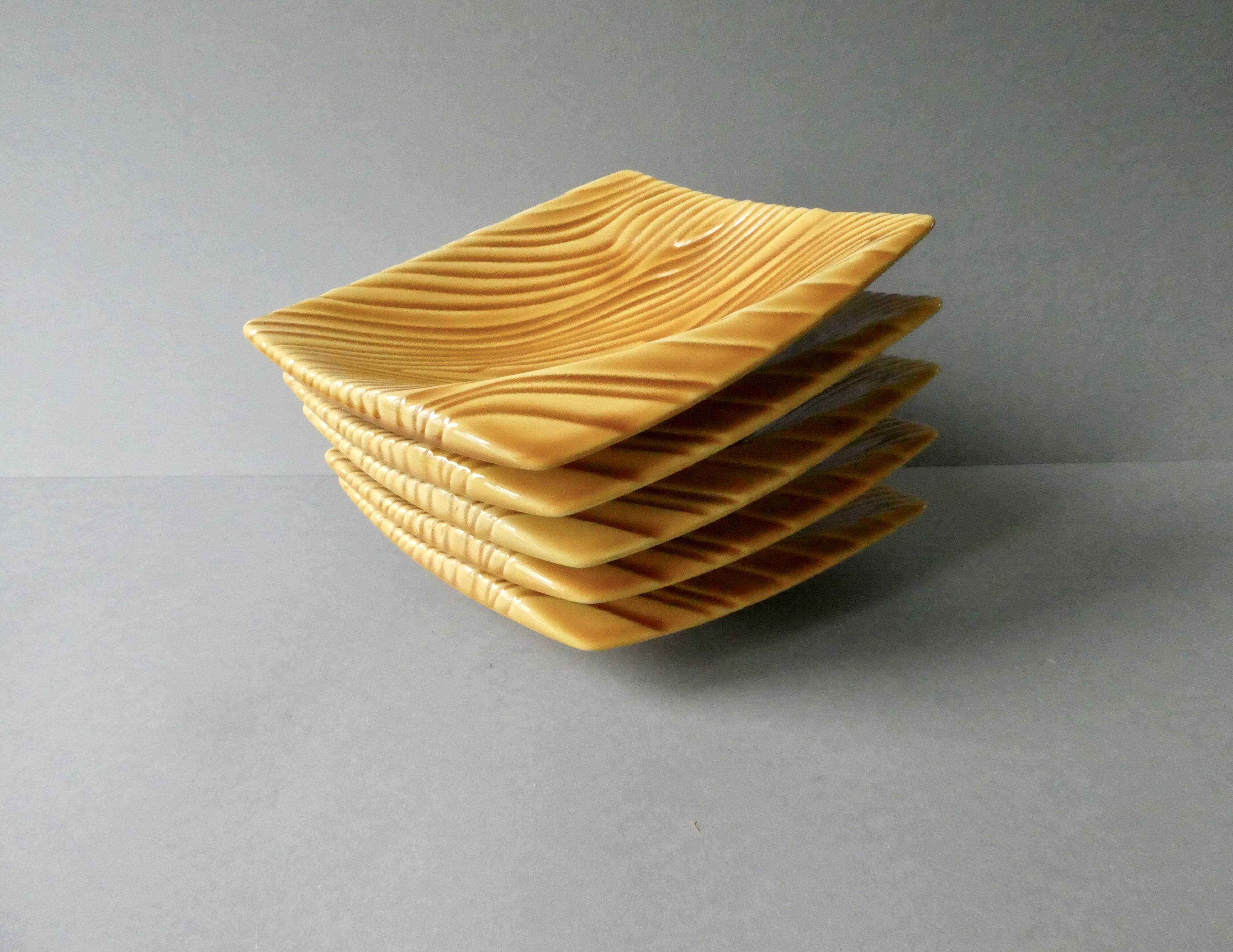 5 Verceram France faux wood ceramic bowls