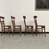 4 old rustic straw chairs
