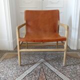 Havana armchair in teak and cowhide leather