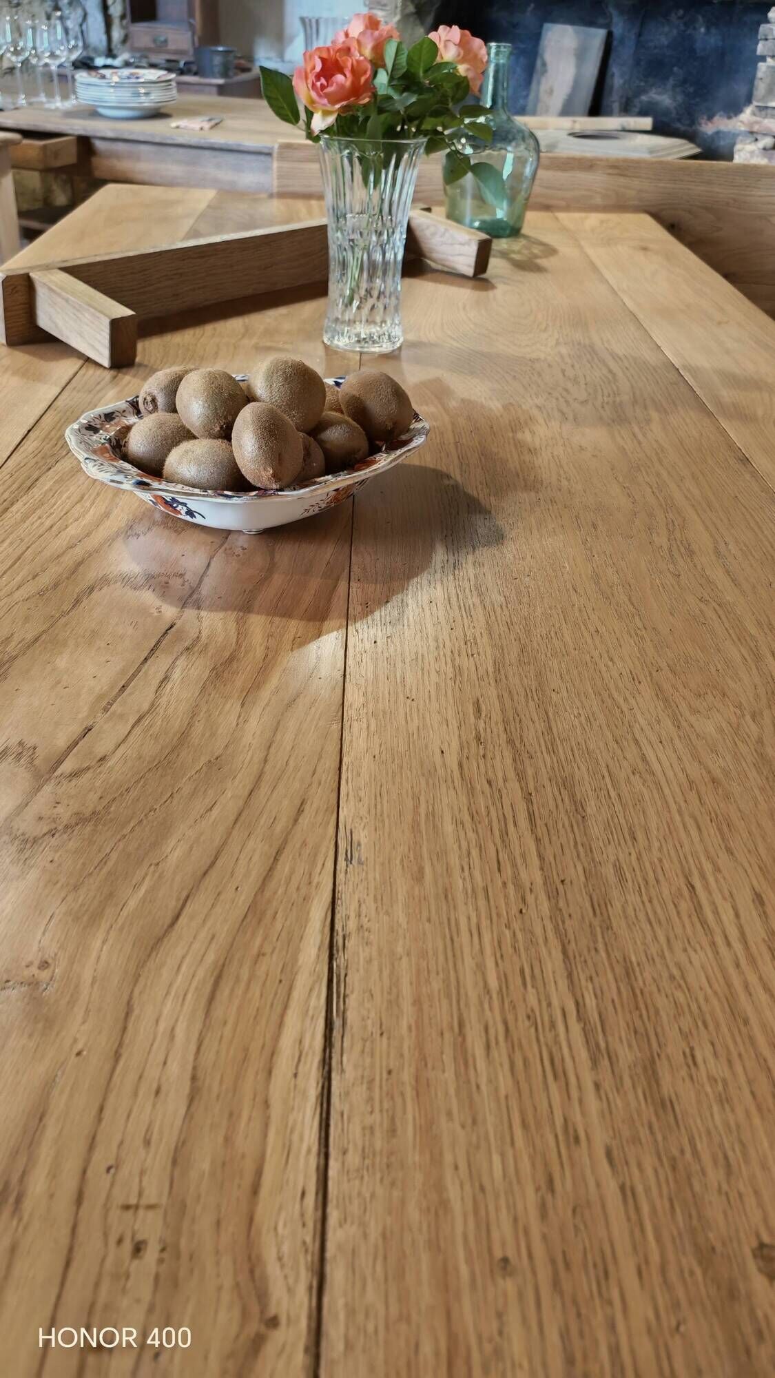 Large authentic farmhouse table made of solid French oak.