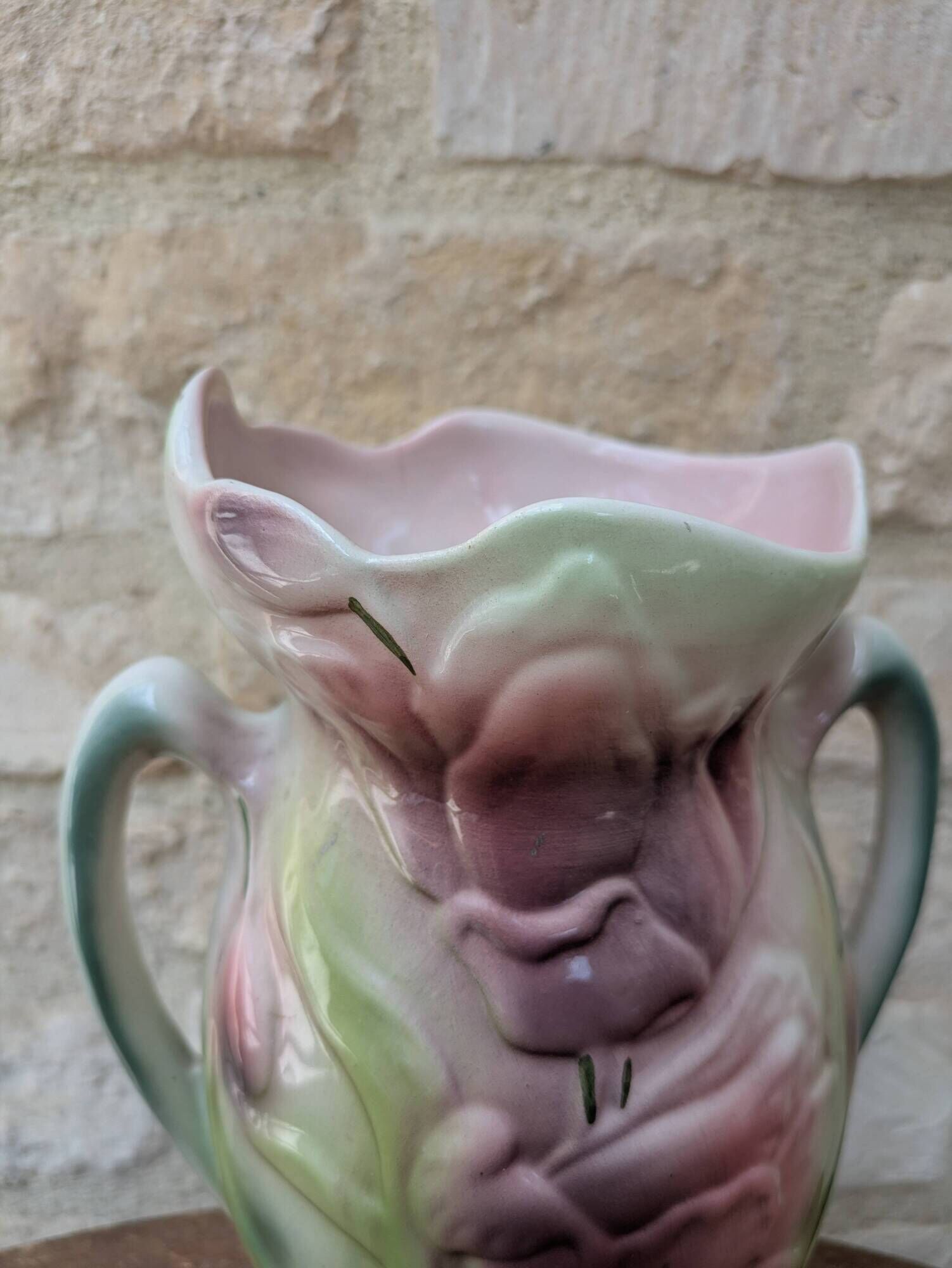 Art Nouveau barbotine vase Gerber Prestige Paris with floral decoration