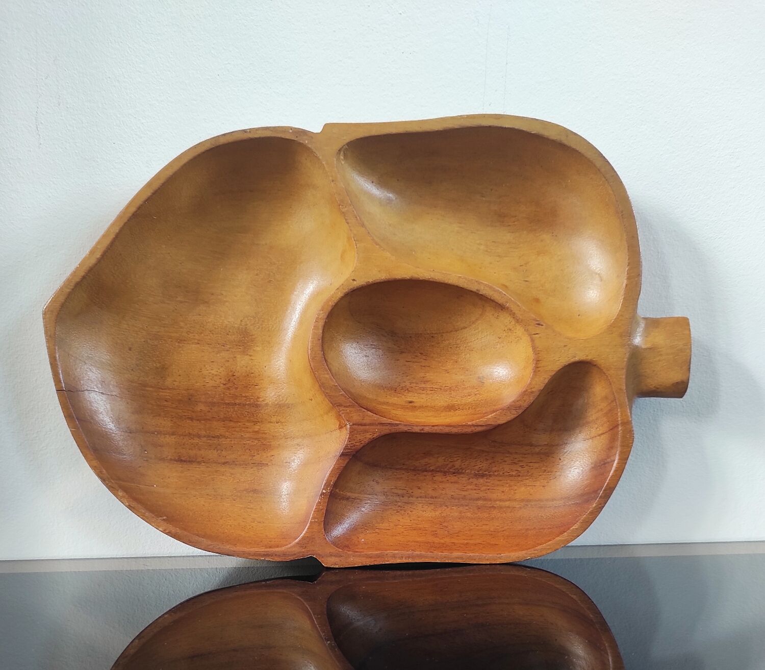 Vintage carved wooden aperitif platter – 4 compartments