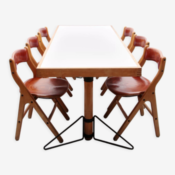 Dining room set of table and 6 chairs by Marc Held for IBM, set of 7