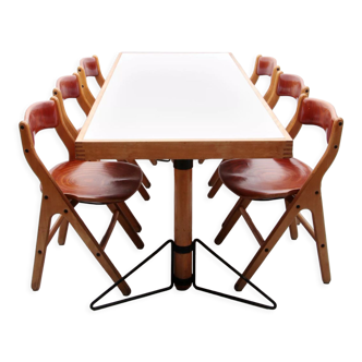 Ensemble de salle à manger de table et 6 chaises par Marc Held pour IBM, ensemble de 7