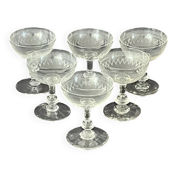 Champagne Coupes – Set of 6 Antique Hand Engraved Art Deco Stemware