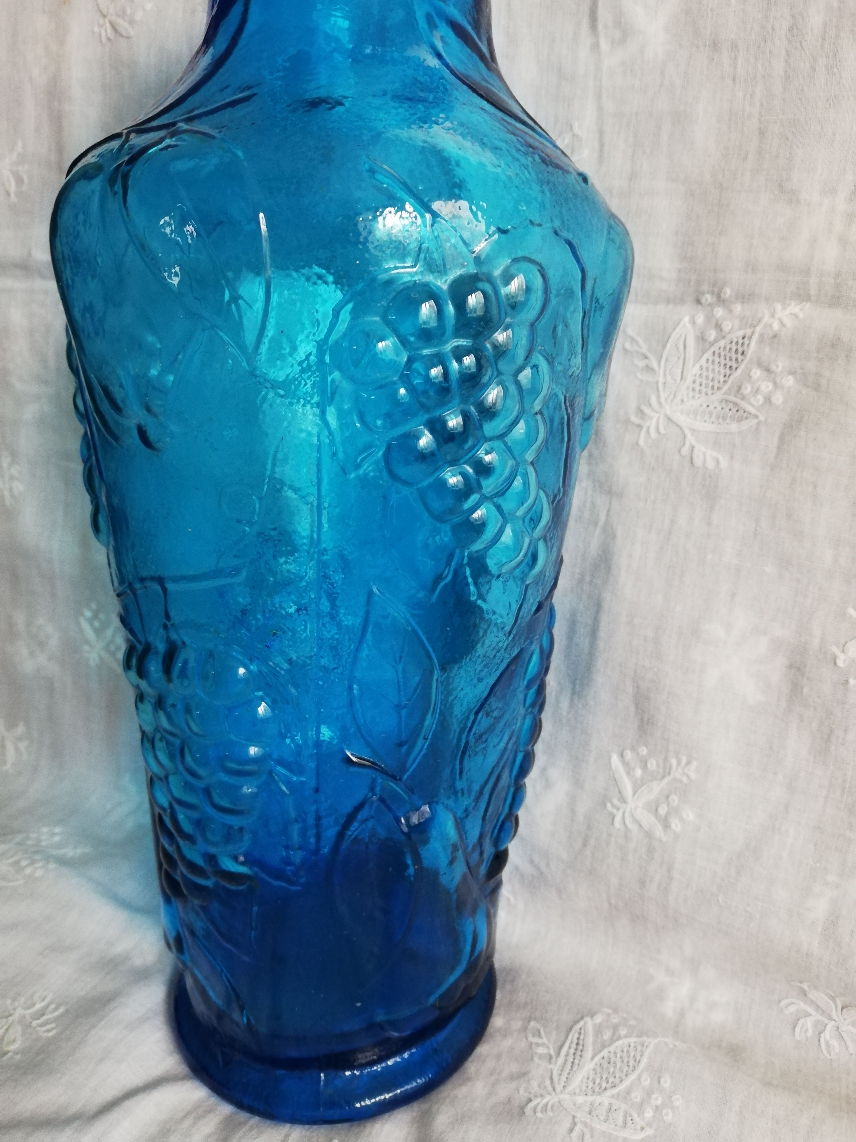 Italian vase in engraved blue glass