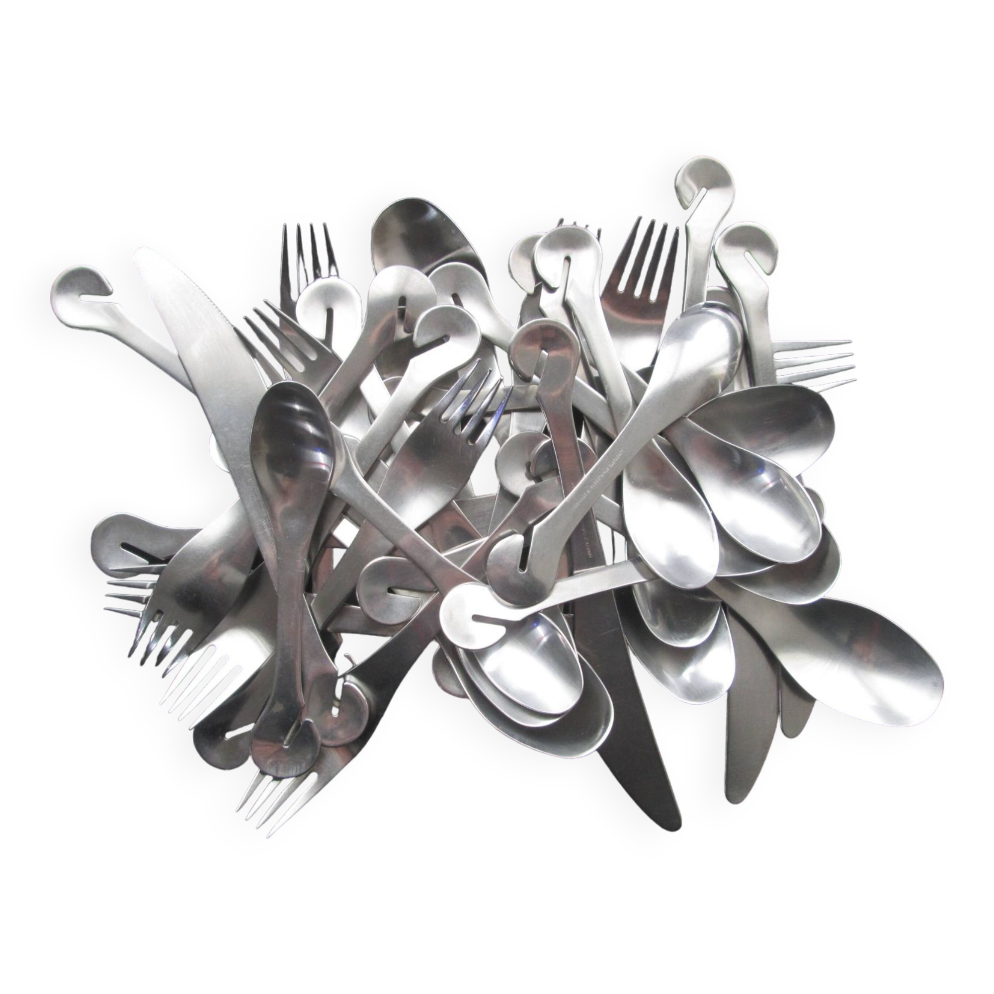 Danish modernist stainless steel 31 pc  EASY monobloc 1960s flatware cutlery set by Lundtofte