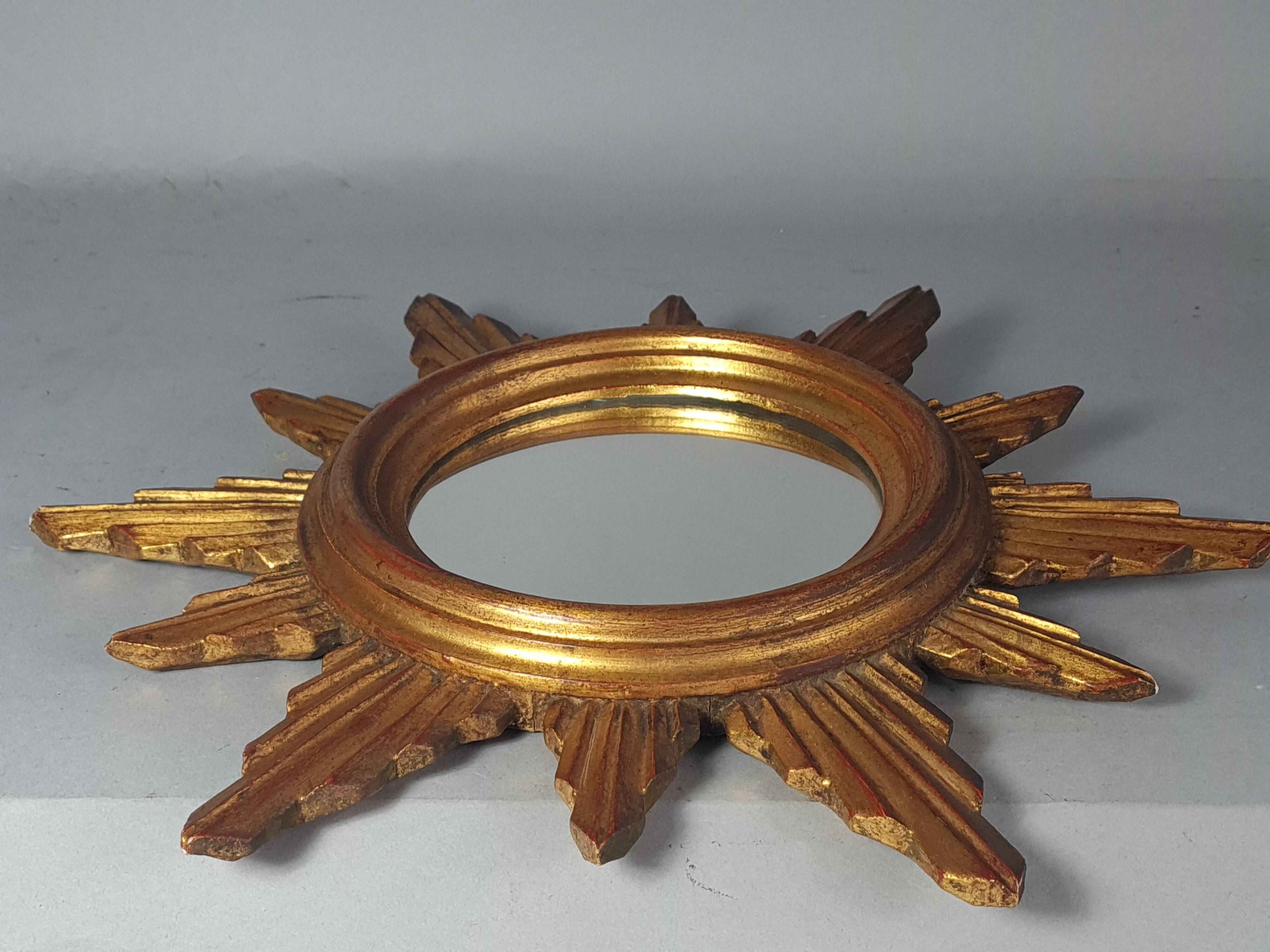 Vintage 50s gilded wood sun mirror, good condition, 40 cm C167