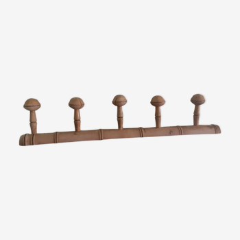 Patère en bois forme bambou avec 5 portants forme champignon - long  67.5 cm