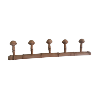 Bamboo-shaped wooden patère - with 5 fungus-shaped bearings - 67.5 cm long