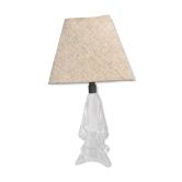 Lampe verre moulé avec abat-jour tissu crème années 70 vintage