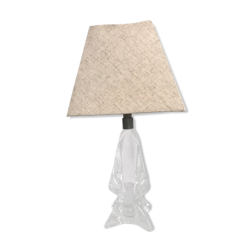 Lampe verre moulé avec abat-jour tissu crème années 70 vintage