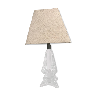 Lampe verre moulé avec abat-jour tissu crème années 70 vintage