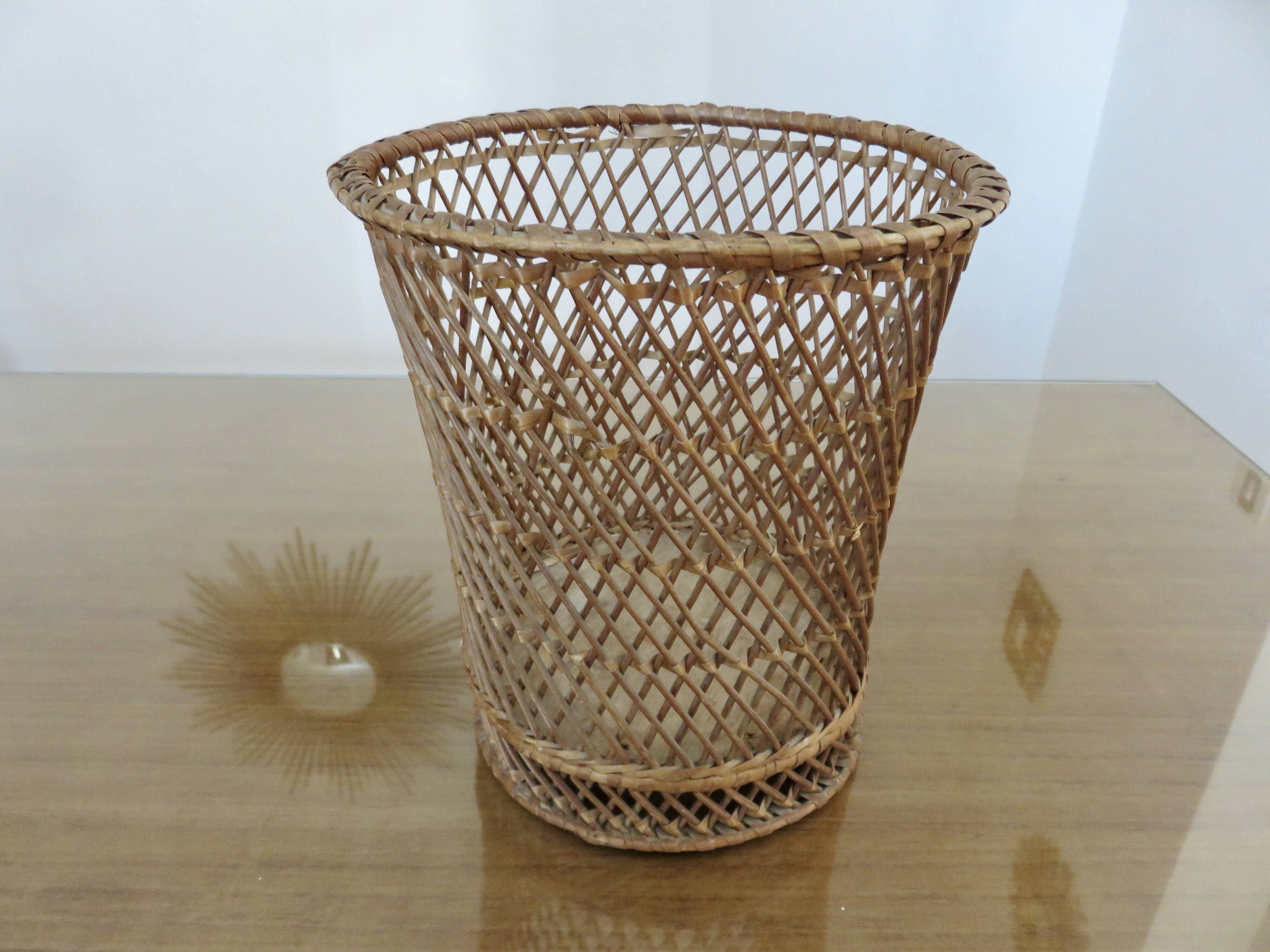 Rattan wastebasket, office, 1960 1970