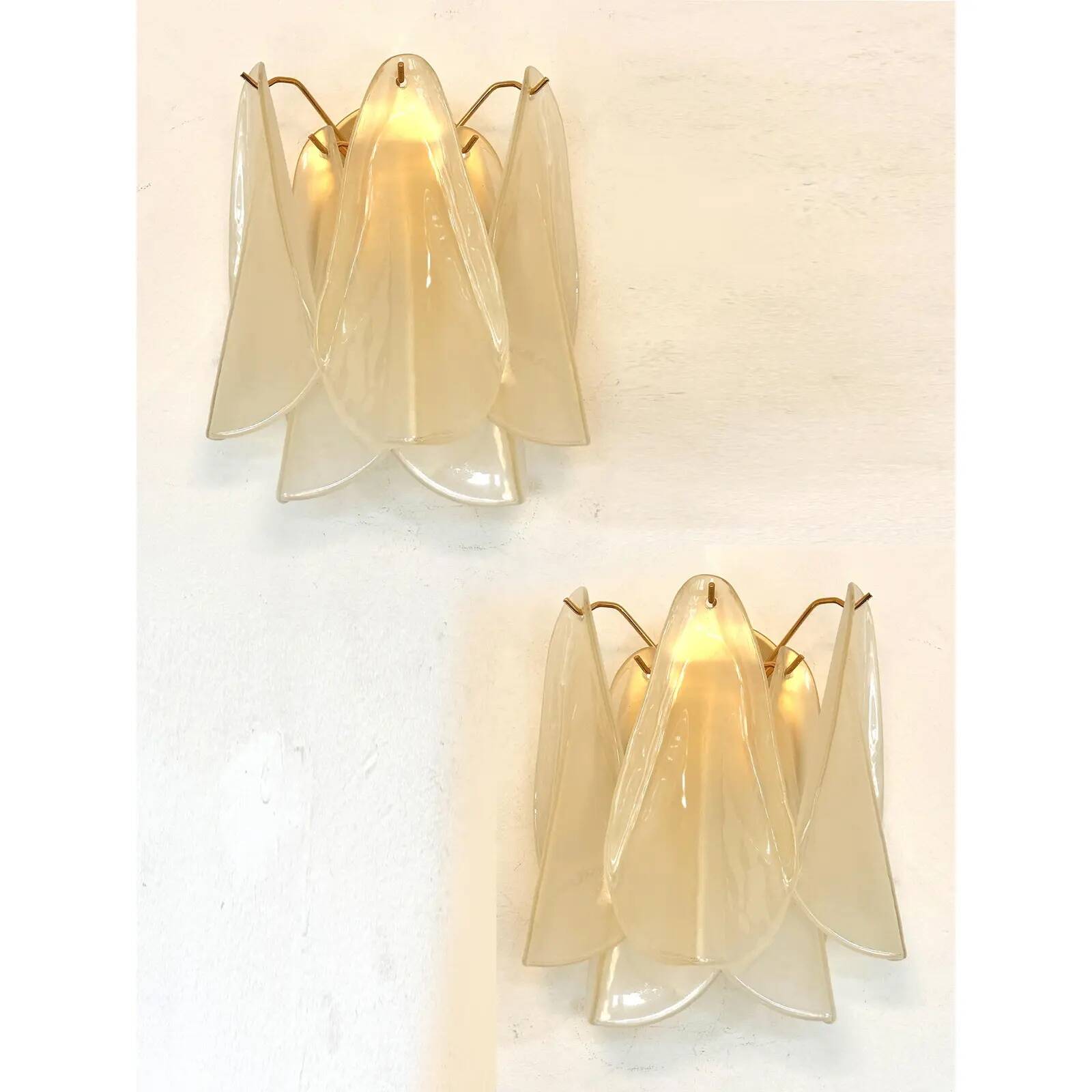 Pair of Contemporary Modern Sanded Champagne “Rondini” Murano Wall Sconces