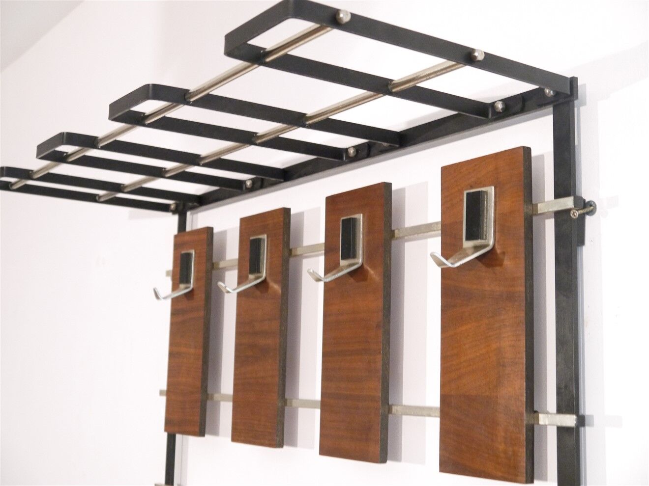 Danish teak and metal coat rack, 1960s