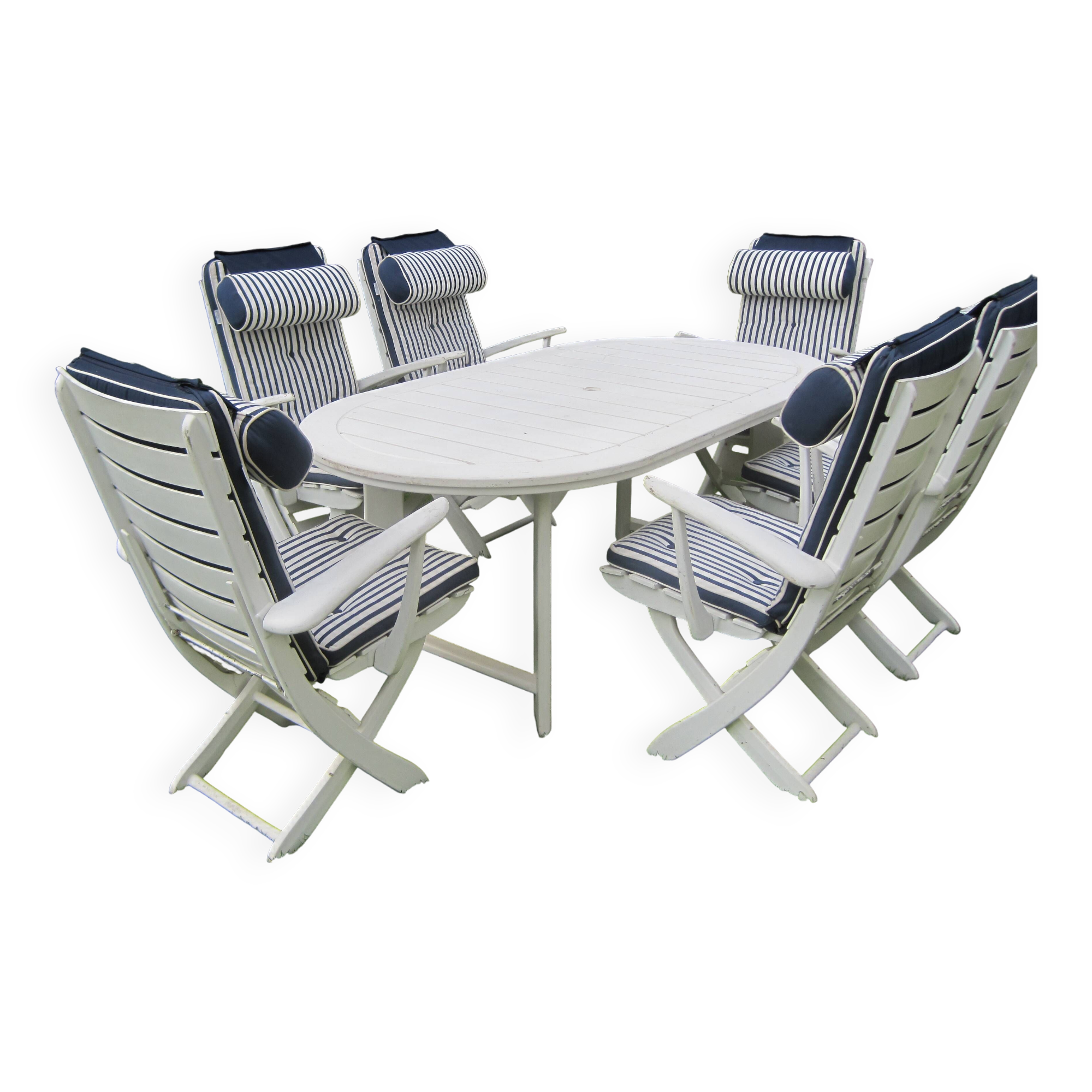 Mid-Century Riviera Chairs and Folding Table by French Maker Triconfort