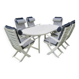 Mid-Century Riviera Chairs and Folding Table by French Maker Triconfort