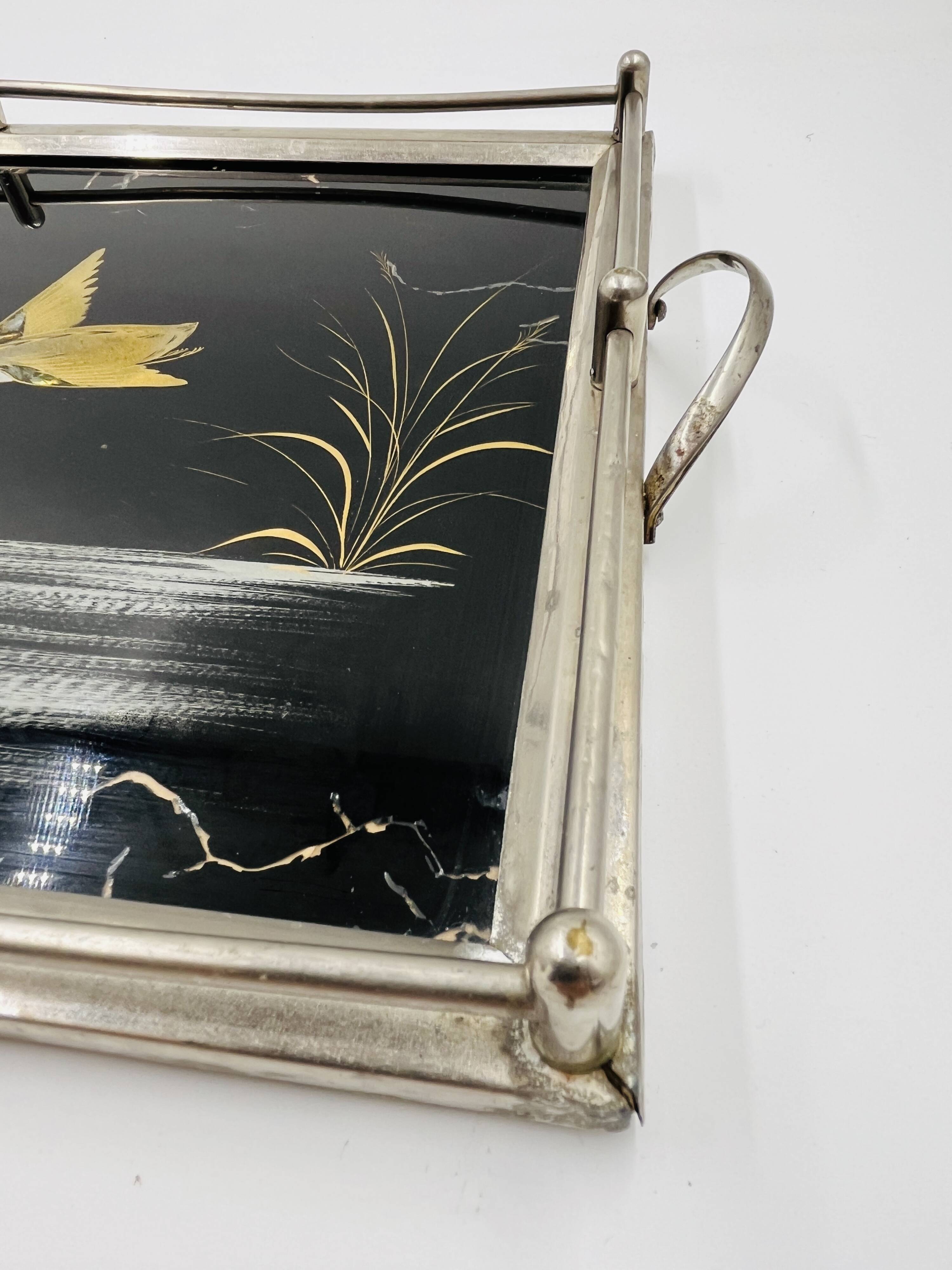 Plateau Art Déco en fixé sous verre et nacre