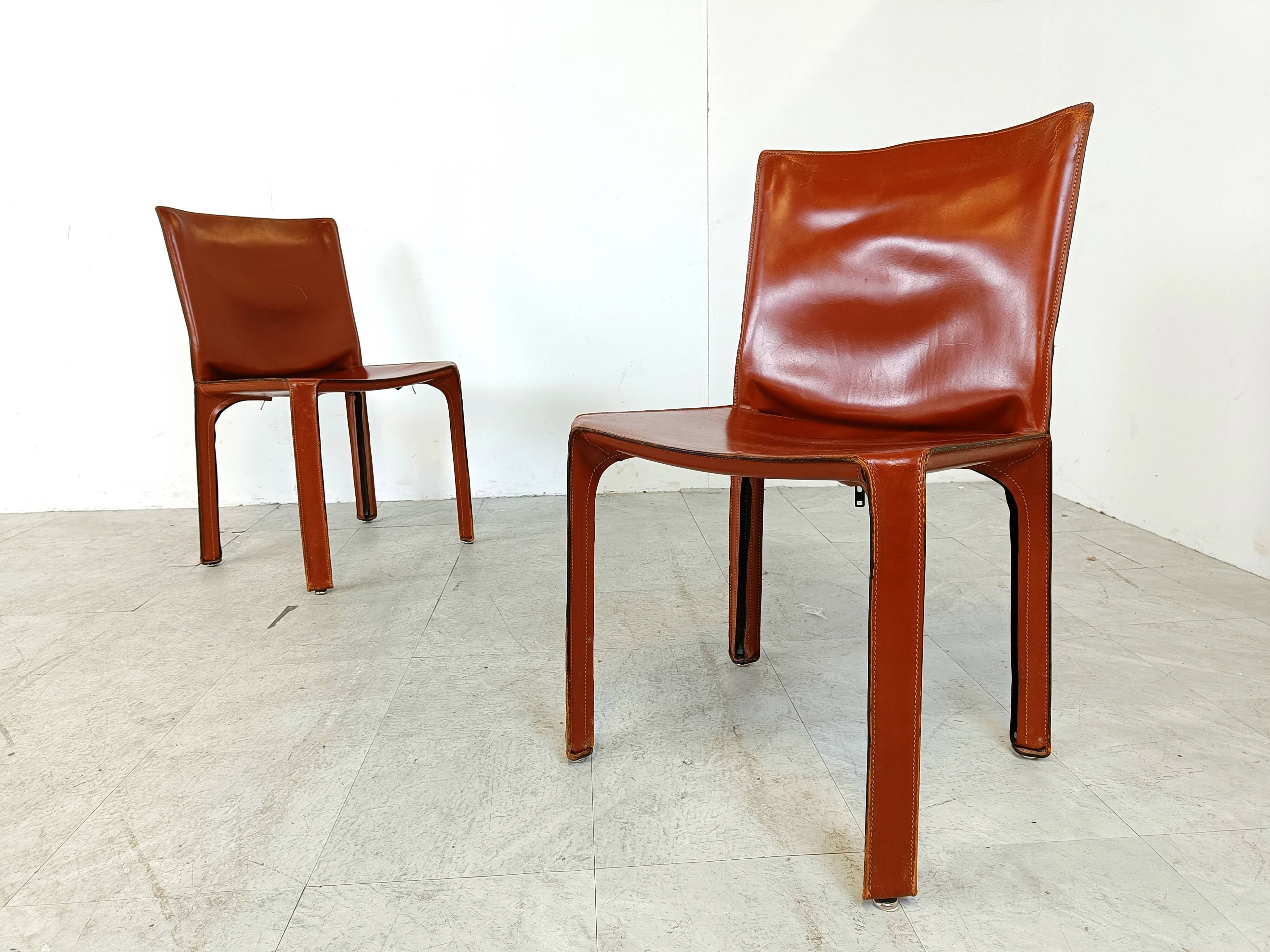 Red leather dining chairs Italy, 1970s - set of 8