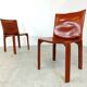 Red leather dining chairs Italy, 1970s - set of 8