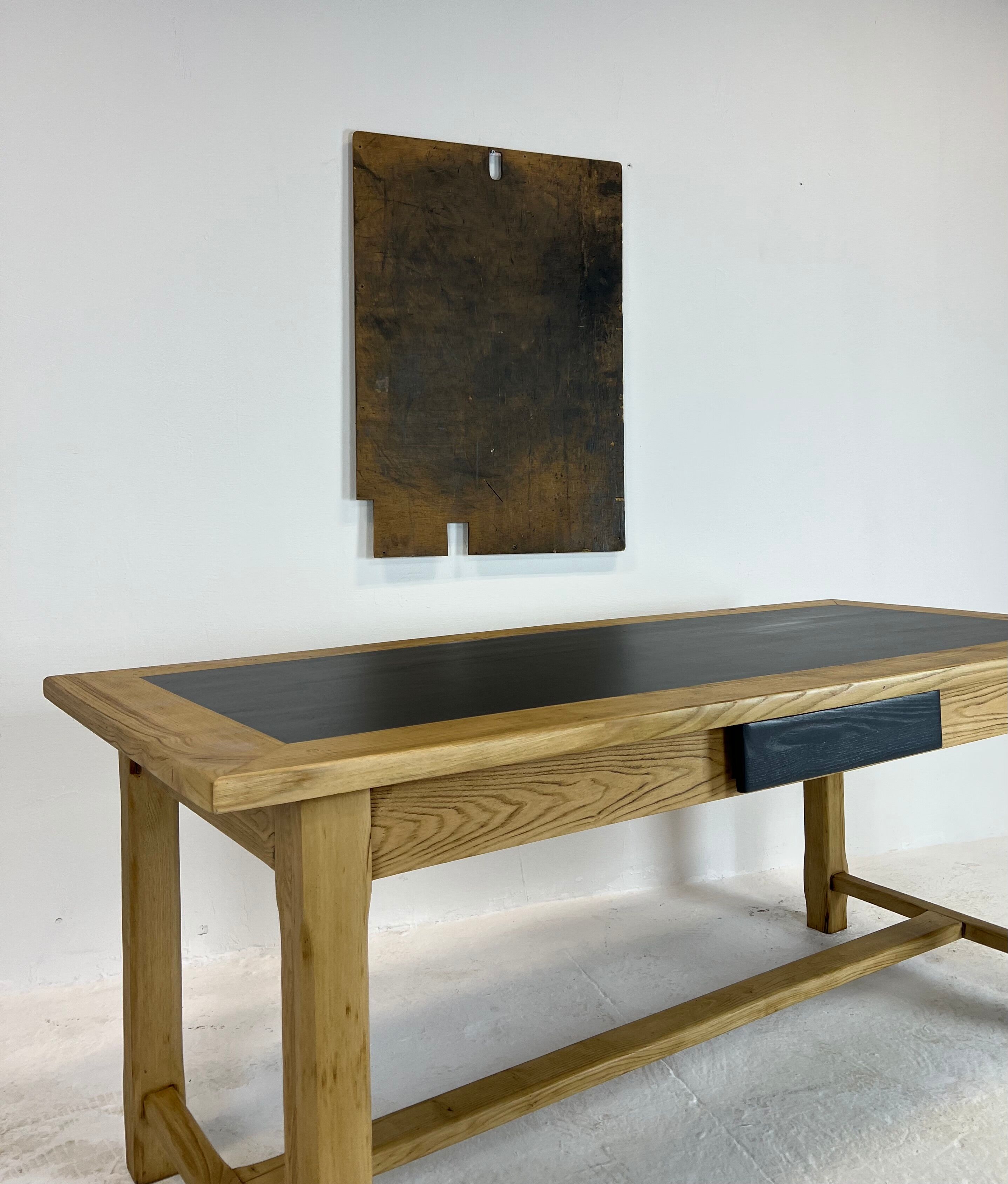 Oak farmhouse table, black top