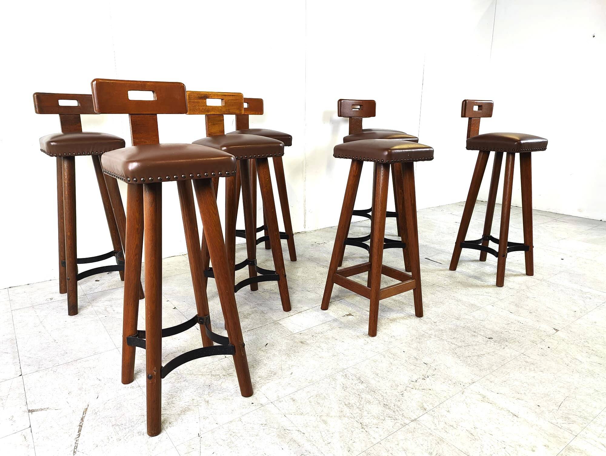 Set of 8 vintage brutalist bar stools, 1960s