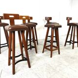 Set of 8 vintage brutalist bar stools, 1960s