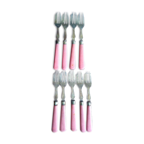 9 fourchettes à gâteau en laiton - manche en bakélite d'époque