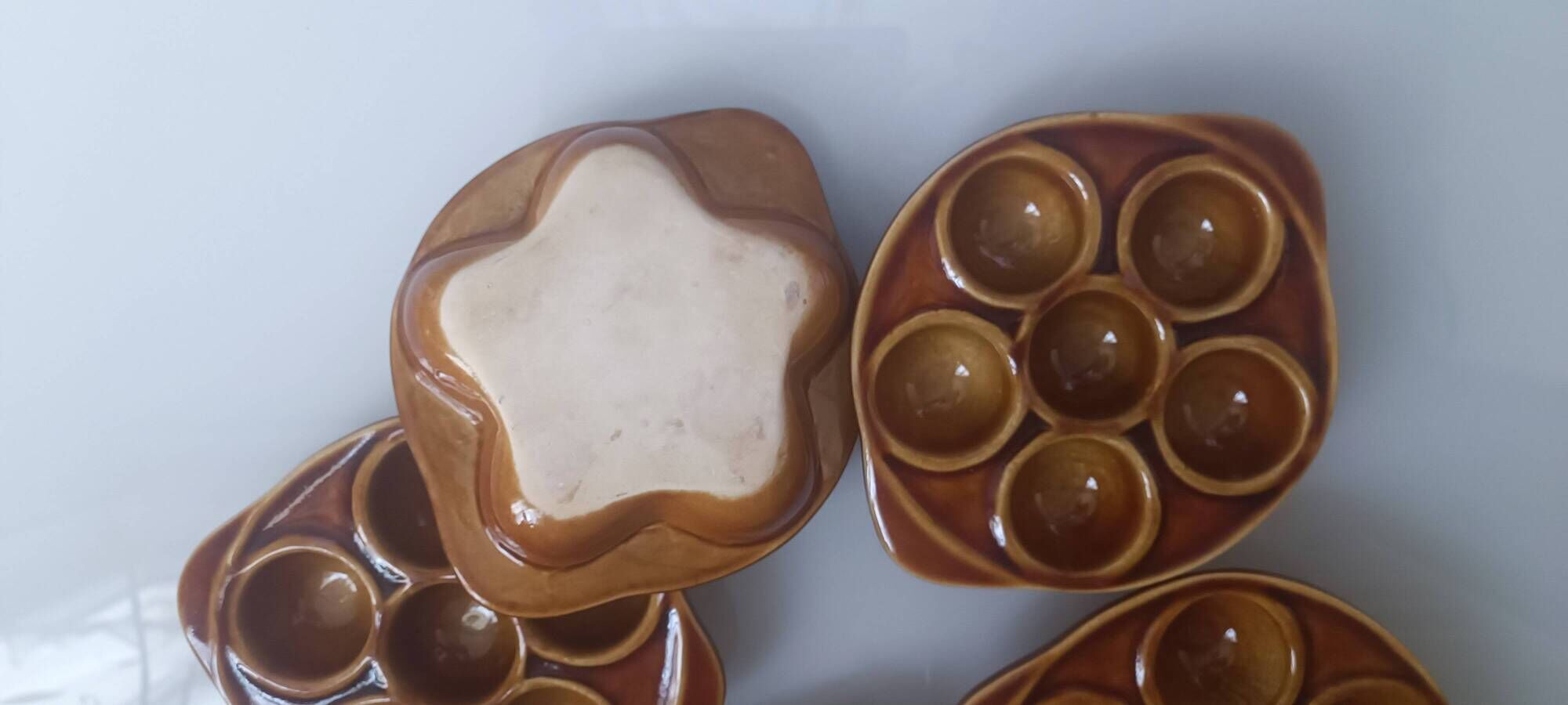 5 vintage glazed terracotta snail dishes