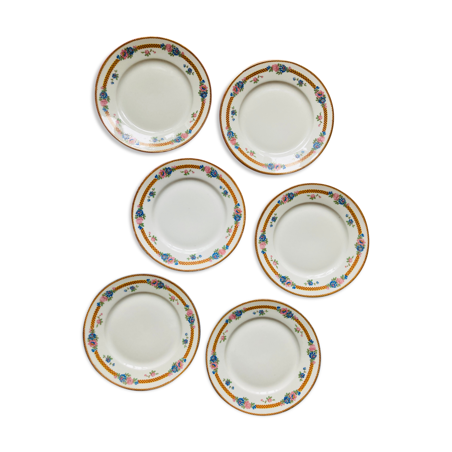 6 Plates Floral And Geometrical Motive Years 50 Rene Coustel Castres Mazamet Selency