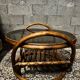 Vintage round coffee table in rattan and smoked glass